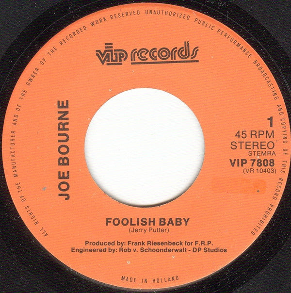 Joe Bourne : Foolish Baby (7", Single)