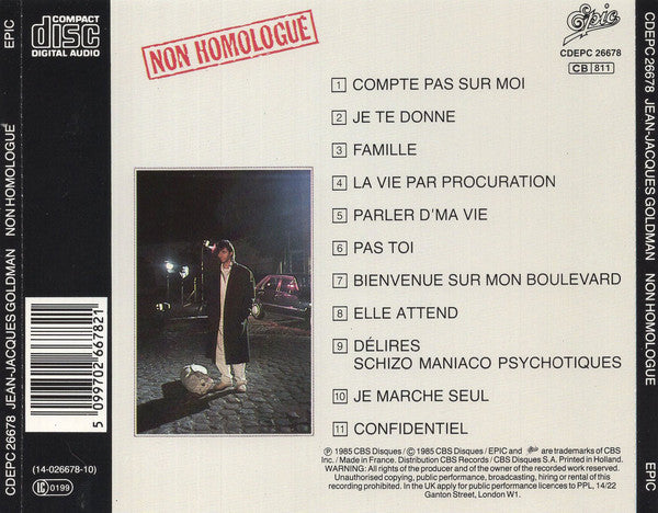 Jean-Jacques Goldman : Non Homologué (CD, Album, RE)