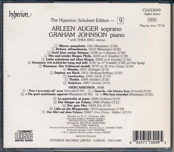 Arleen Auger - Graham Johnson (2) : The Hyperion Schubert Edition 9 (CD, Album)