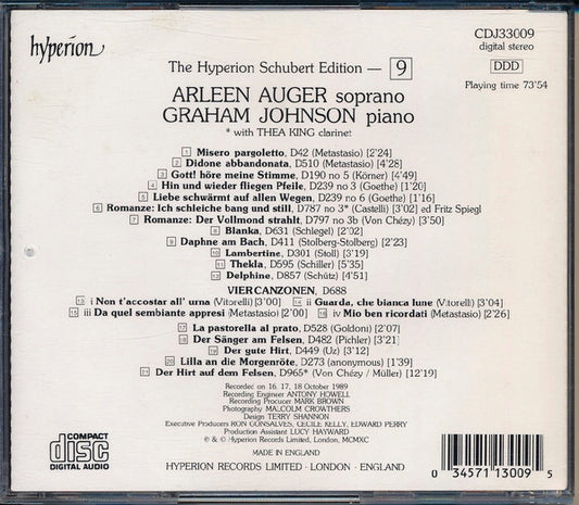 Arleen Auger - Graham Johnson (2) : The Hyperion Schubert Edition 9 (CD, Album)