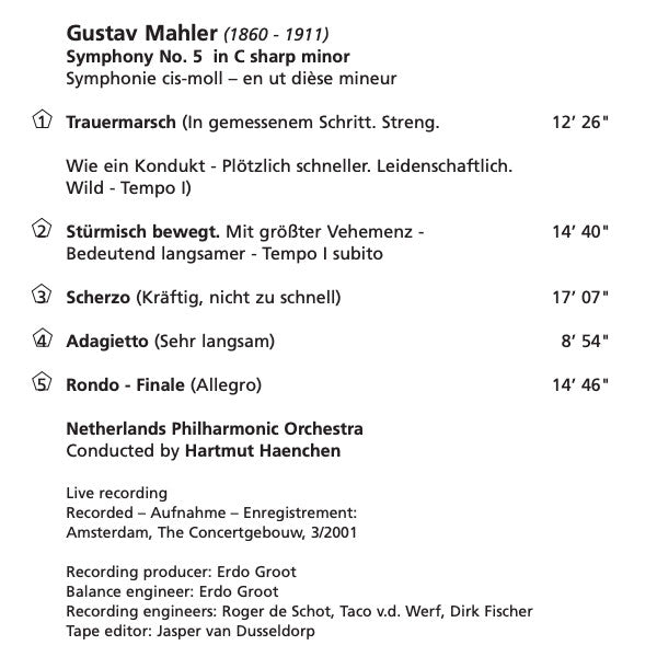 Gustav Mahler, Nederlands Philharmonisch Orkest (2), Hartmut Haenchen : Symphony No. 5 (SACD, Hybrid, Multichannel)