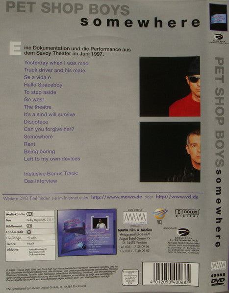 Pet Shop Boys : Somewhere (Pet Shop Boys In Concert) (DVD-V, RE, PAL, Ama)