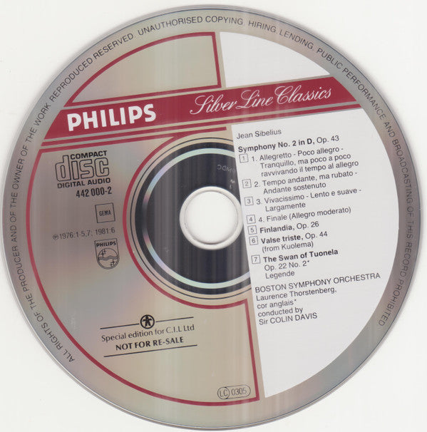Jean Sibelius - Boston Symphony Orchestra, Sir Colin Davis : Symphony No. 2 • Finlandia • Valse Triste • The Swan Of Tuonela (CD, Album, RM, S/Edition)