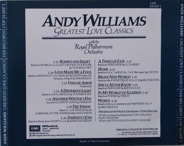 Andy Williams With The Royal Philharmonic Orchestra : Greatest Love Classics (CD, Album)