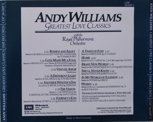 Andy Williams With The Royal Philharmonic Orchestra : Greatest Love Classics (CD, Album)