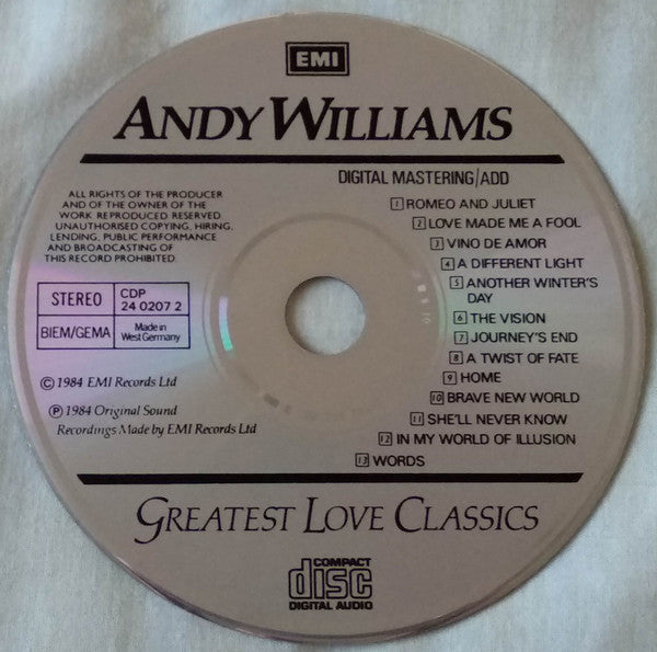 Andy Williams With The Royal Philharmonic Orchestra : Greatest Love Classics (CD, Album)