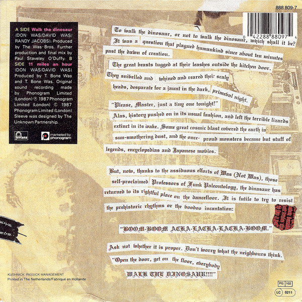 Was (Not Was) : Walk The Dinosaur (7", Single, Bla)