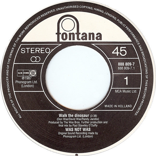 Was (Not Was) : Walk The Dinosaur (7", Single, Bla)