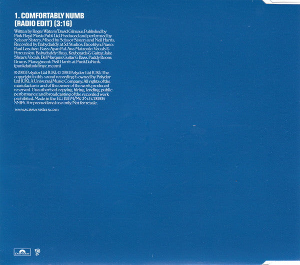 Scissor Sisters : Comfortably Numb (CD, Single, Promo)