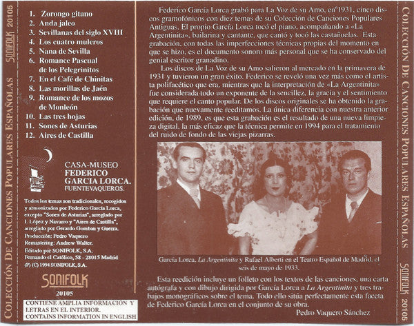 Federico García Lorca & La Argentinita : Colección De Canciones Populares Españolas (CD, Comp)