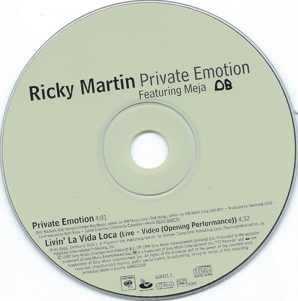 Ricky Martin Featuring Meja : Private Emotion (CD, Single, Car)