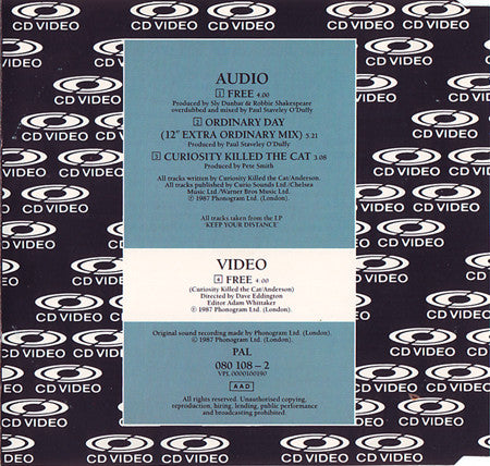 Curiosity Killed The Cat : Free (CDV, 5", Single, PAL)