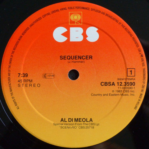 Al Di Meola : Sequencer (Special Remix) / Cruisin' (Live) / African Night (12", Maxi)