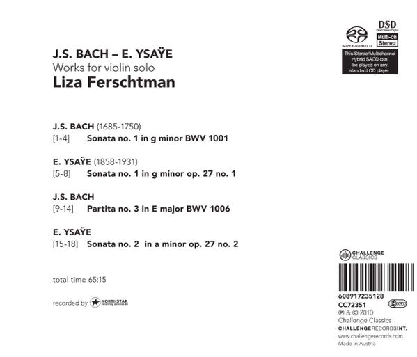 Liza Ferschtman : Works For Violin Solo, Bach & Ysaÿe (SACD, Hybrid, Multichannel, Album)