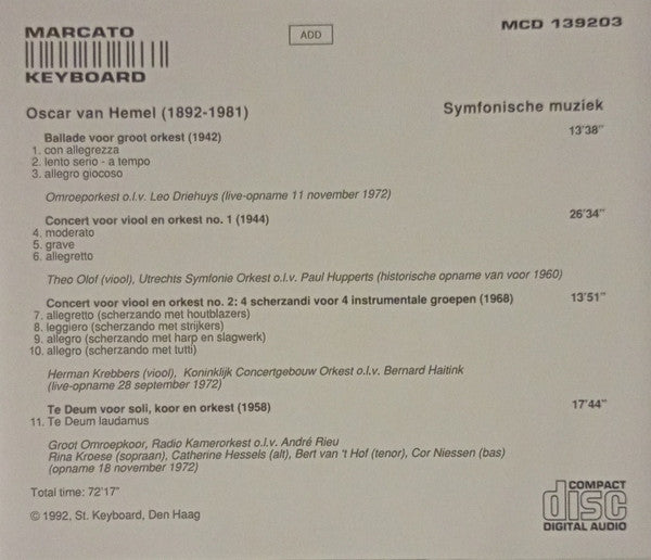 Oscar van Hemel : Symfonische Muziek  (CD, Comp)