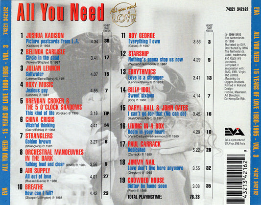 Various : All You Need Vol. 3 - 15 Years Of Love 1980 - 1995 (CD, Comp)