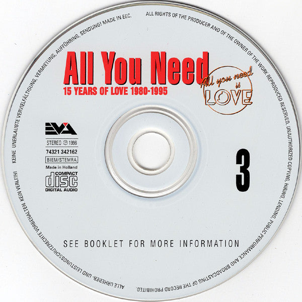 Various : All You Need Vol. 3 - 15 Years Of Love 1980 - 1995 (CD, Comp)