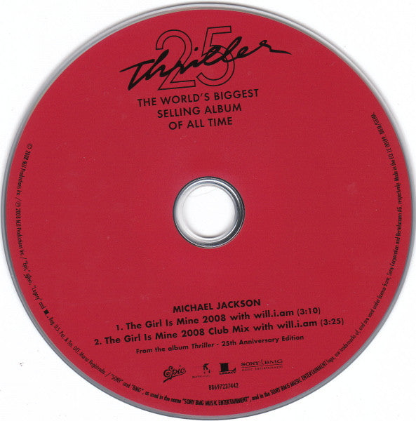 Michael Jackson With Will I Am : The Girl Is Mine 2008 (CD, Single)