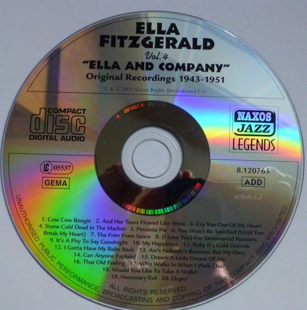 Ella Fitzgerald : Ella And Company (Vol.4 Original 1943-1951 Recordings) (CD, Comp)