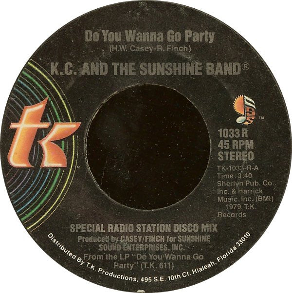 KC & The Sunshine Band : Do You Wanna Go Party / Come To My Island (7", Styrene, PRC)