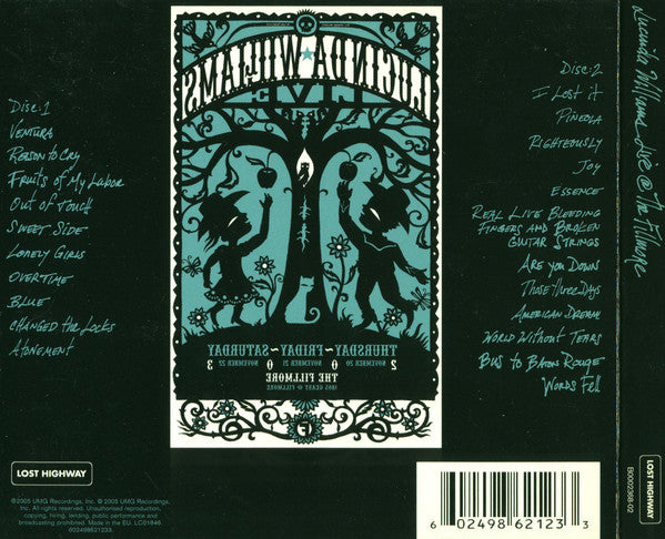 Lucinda Williams : Live @ The Fillmore (2xCD, Album, Dig)