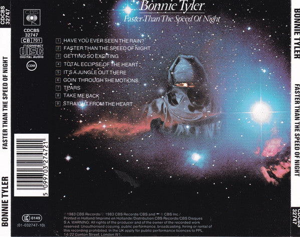 Bonnie Tyler : Faster Than The Speed Of Night (CD, Album, RE)