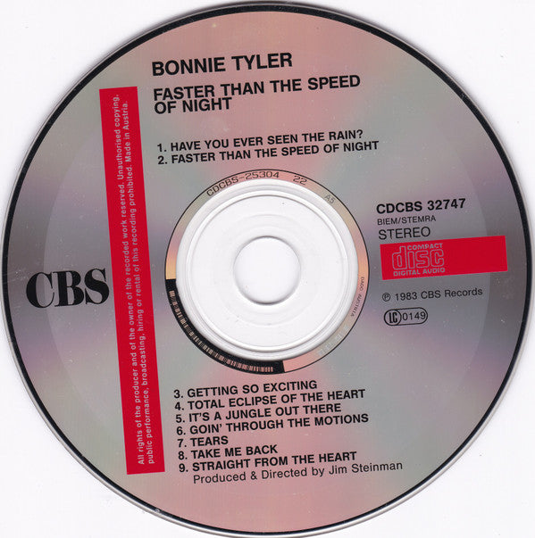 Bonnie Tyler : Faster Than The Speed Of Night (CD, Album, RE)