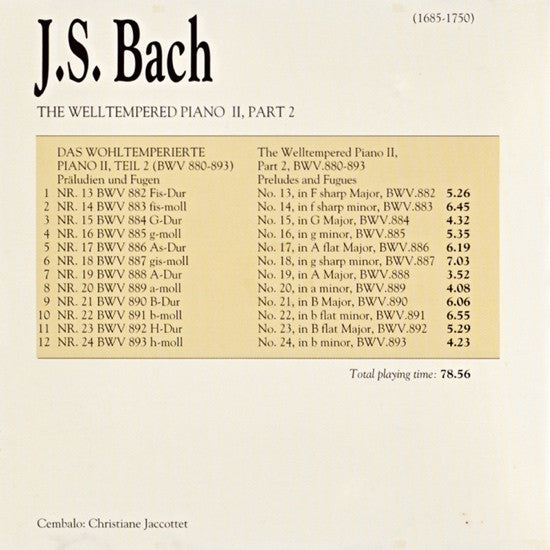 Johann Sebastian Bach, Christiane Jaccottet : The Welltempered Piano II, Part 2 (CD, Album)