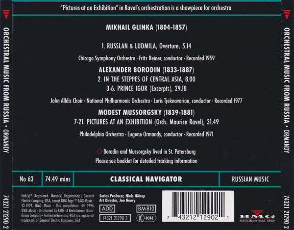 Mikhail Ivanovich Glinka, Alexander Borodin & Modest Mussorgsky, Eugene Ormandy, The Philadelphia Orchestra : Orchestral Music From Russia (CD, Comp)