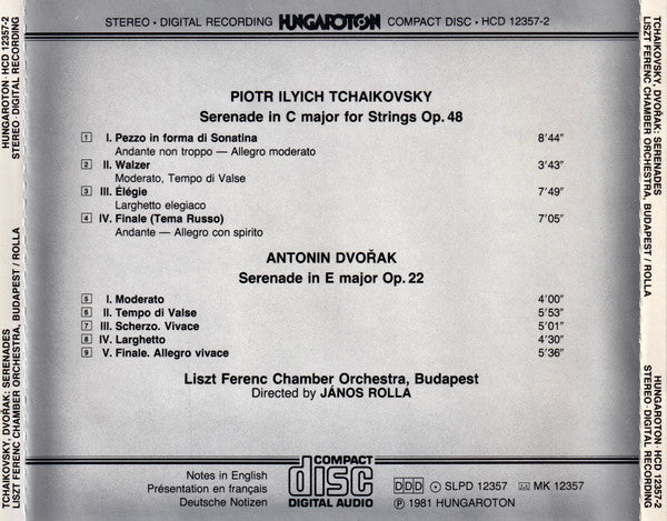Pyotr Ilyich Tchaikovsky, Antonín Dvořák, Liszt Ferenc Chamber Orchestra, János Rolla : Serenades (CD, Album)