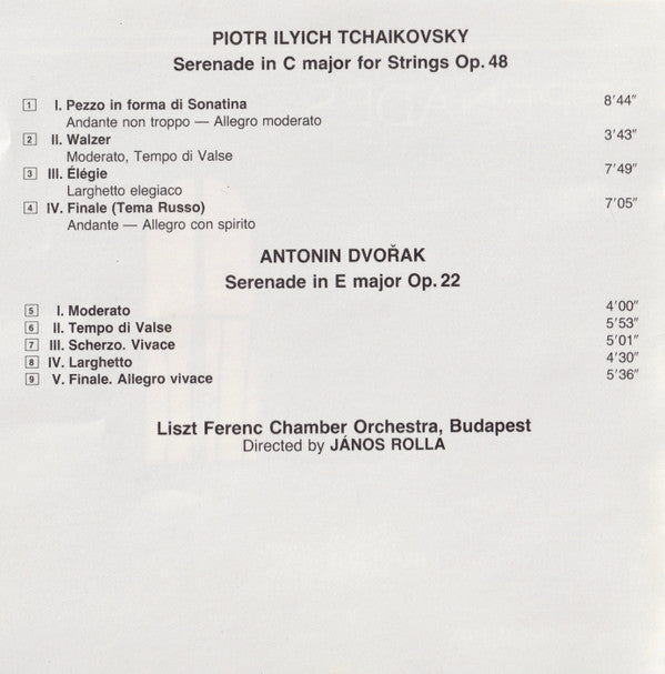 Pyotr Ilyich Tchaikovsky, Antonín Dvořák, Liszt Ferenc Chamber Orchestra, János Rolla : Serenades (CD, Album)