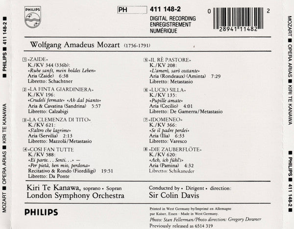 Mozart* - Kiri Te Kanawa, Sir Colin Davis, London Symphony Orchestra : Opera Arias - Opernarien (CD, Blu)