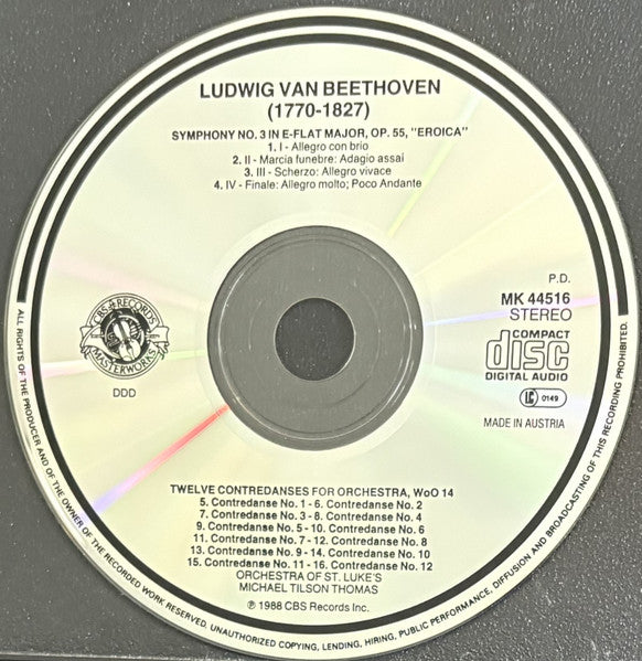Ludwig van Beethoven - Orchestra Of St. Luke's, Michael Tilson Thomas : Symphony No. 3 Eroica / 12 Contredanses (CD, Album)