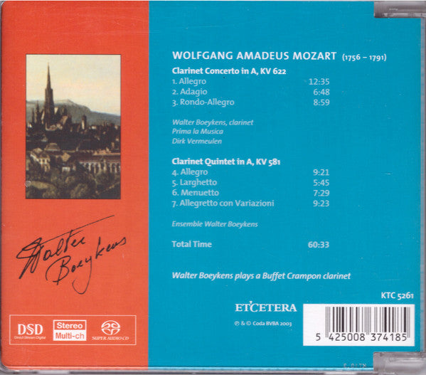 Wolfgang Amadeus Mozart, Ensemble Walter Boeykens, Prima La Musica, Dirk Vermeulen : Clarinet Concerto In A, Kv 622 (SACD)