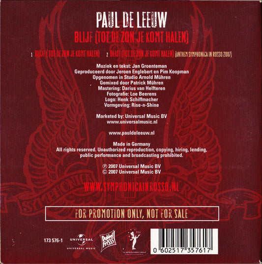 Paul de Leeuw : Blijf (Tot De Zon Je Komt Halen) (CD, Single, Promo)