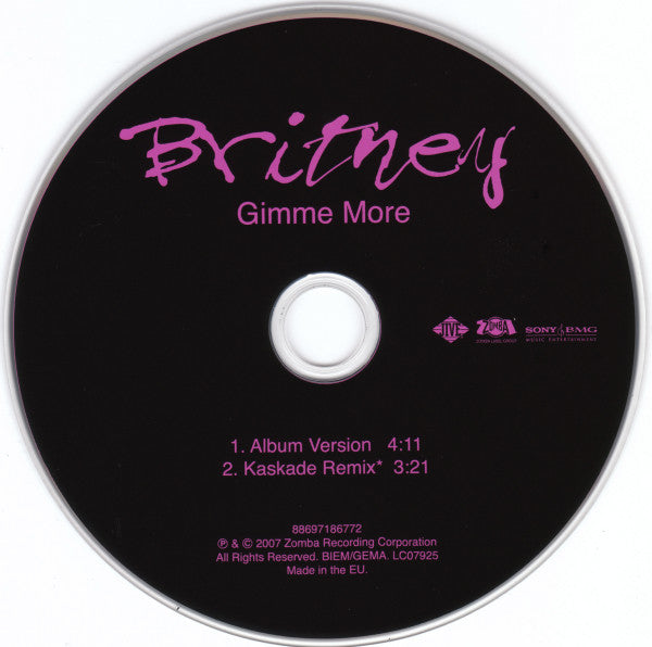 Britney Spears : Gimme More (CD, Single, Car)