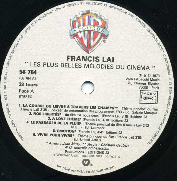 Francis Lai : Les Plus Belles Mélodies Du Cinéma (LP, Comp)