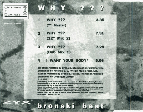 Bronski Beat : Why ??? (CD, Single)