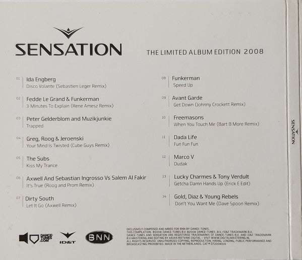Various : Sensation 2008 (The Limited Album Edition 2008) (CD, Mixed, Promo)