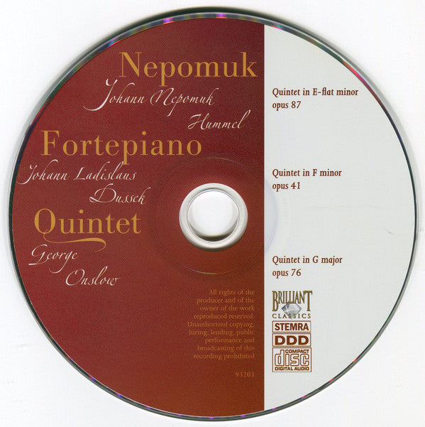 Johann Nepomuk Hummel, Jan Ladislav Dusík, George Onslow, Nepomuk Fortepiano Quintet : Piano Quintets (CD, Album)