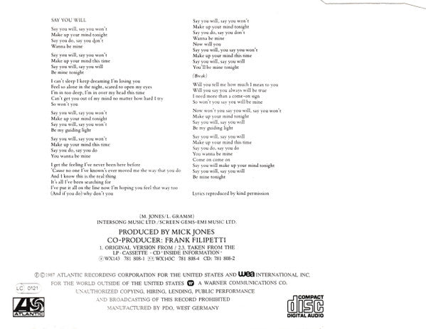 Foreigner : Say You Will (CD, Single)