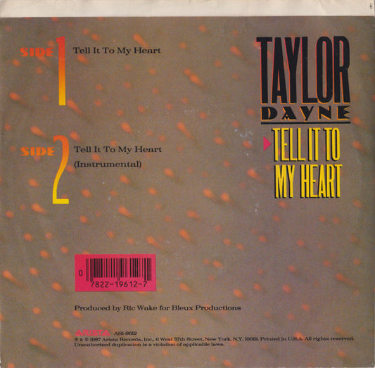 Taylor Dayne : Tell It To My Heart (7", Single, Styrene)