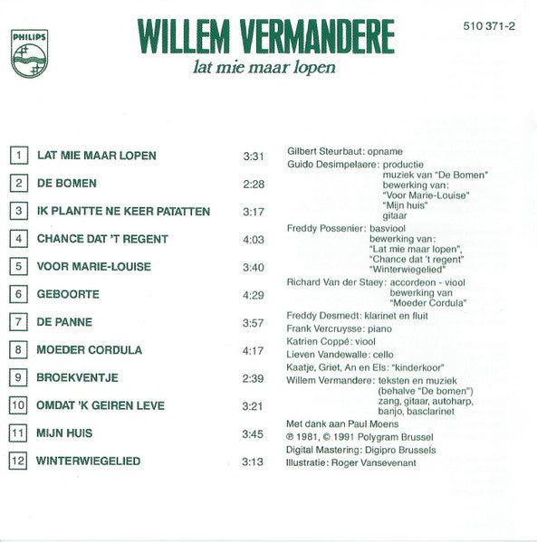 Willem Vermandere : Lat Mie Maar Lopen (CD, Album, RE)