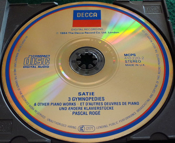 Erik Satie - Pascal Rogé : 3 Gymnopédies & Other Piano Works (CD, Album, RE)