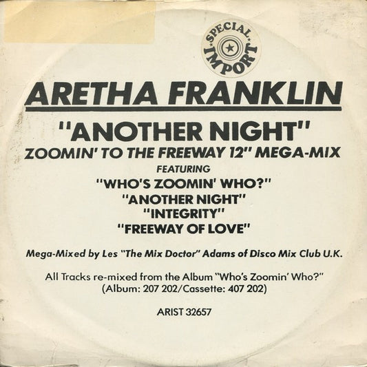 Aretha Franklin : Another Night (Zoomin' To The Freeway 12" Mega-Mix) (12", P/Mixed)