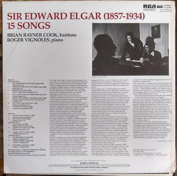 Sir Edward Elgar, Brian Rayner Cook, Roger Vignoles : Elgar Songs "The Shepherd's Song" & 14 Others (LP)
