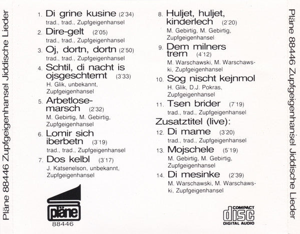 Zupfgeigenhansel : Jiddische Lieder ('ch Hob Gehert Sogn) (CD, Album)
