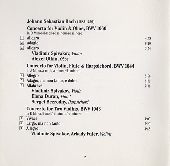 Johann Sebastian Bach - Vladimir Spivakov · Moscow Virtuosi : Concertos (BWV 1043, 1044, 1060, 1064) (CD)