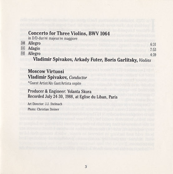 Johann Sebastian Bach - Vladimir Spivakov · Moscow Virtuosi : Concertos (BWV 1043, 1044, 1060, 1064) (CD)