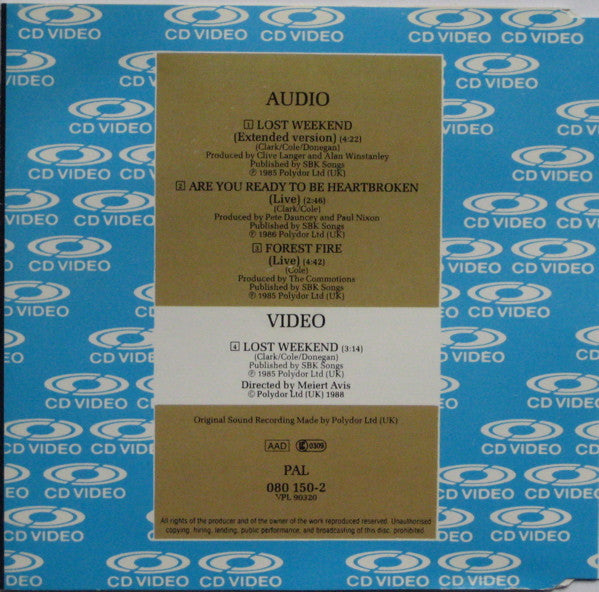Lloyd Cole & The Commotions : Lost Weekend (CDV, 5", Single, PAL)